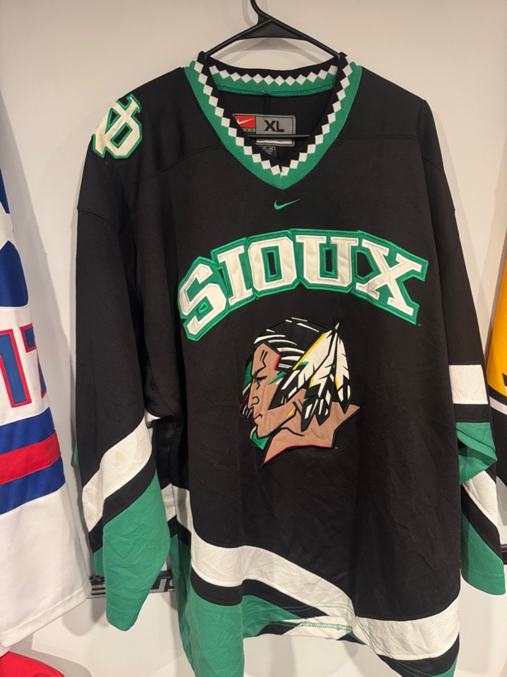 Nike Black & Green Sioux Hockey Jersey with Native Logo